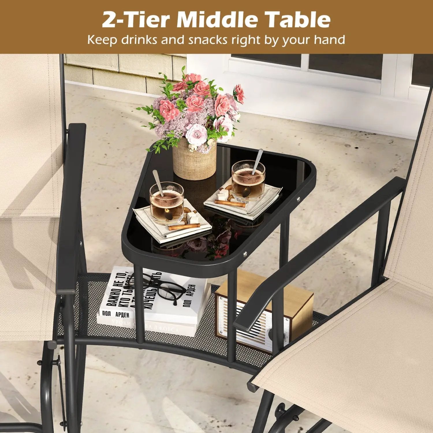 2-Seater Outdoor Glider Bench with Center Table by DirectDeals
