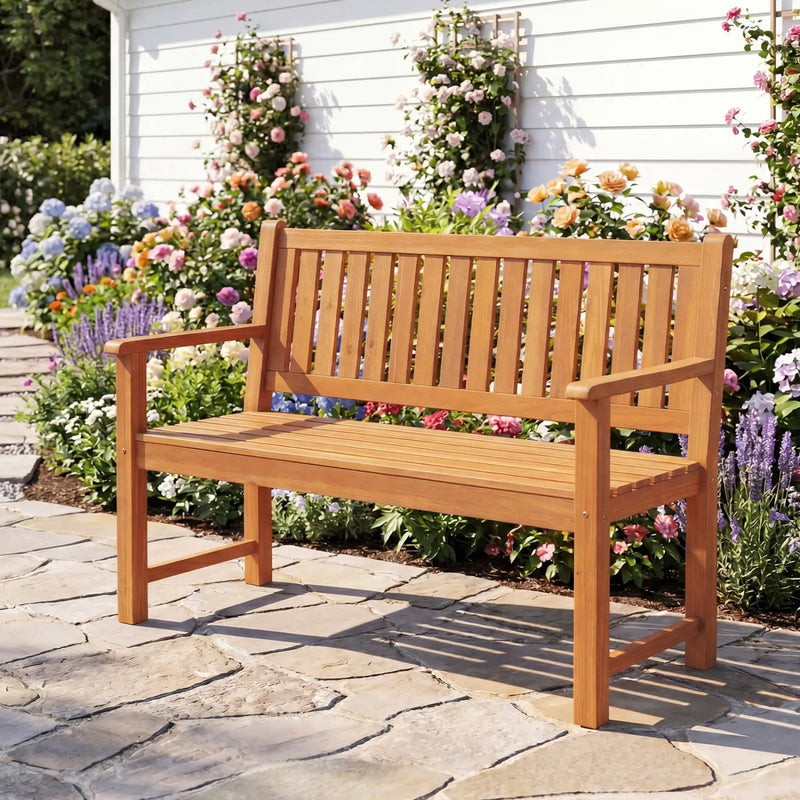 2-Seater Wooden Outdoor Bench with Backrest and Armrests by DirectDeals