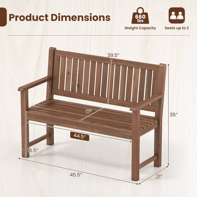 2-Seater Wooden Outdoor Bench with Backrest and Armrests by DirectDeals