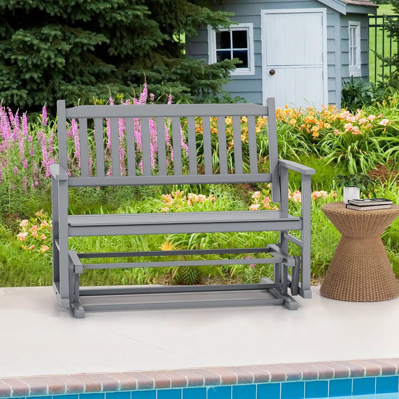 2 Seats Outdoor Glider Bench with Armrests and Slatted Seat by DirectDeals