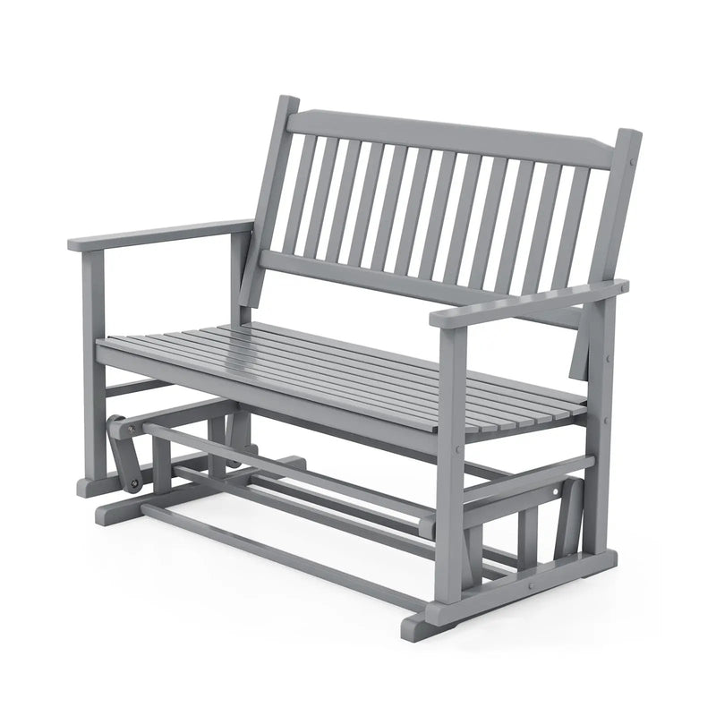 2 Seats Outdoor Glider Bench with Armrests and Slatted Seat by DirectDeals