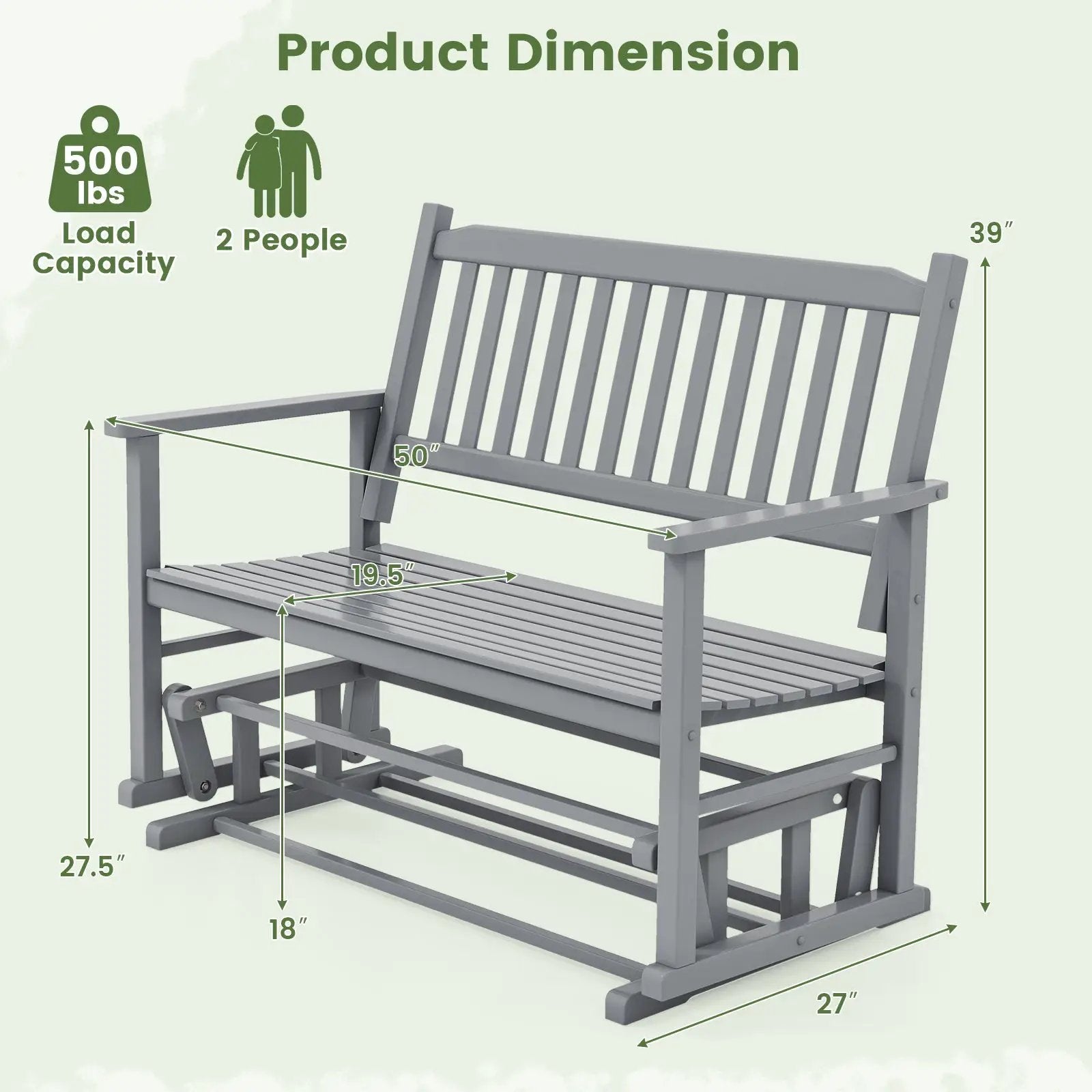 2 Seats Outdoor Glider Bench with Armrests and Slatted Seat by DirectDeals