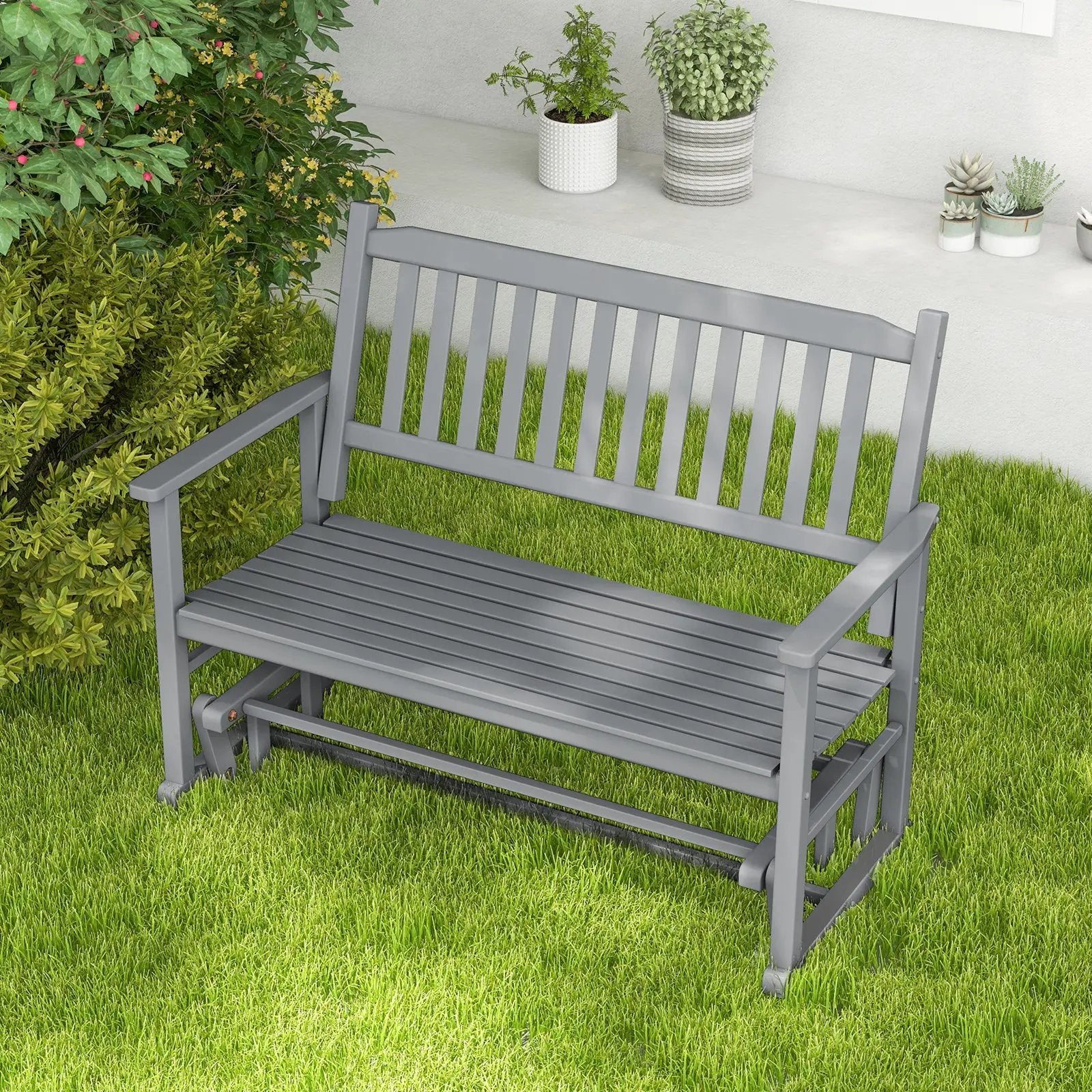 2 Seats Outdoor Glider Bench with Armrests and Slatted Seat by DirectDeals