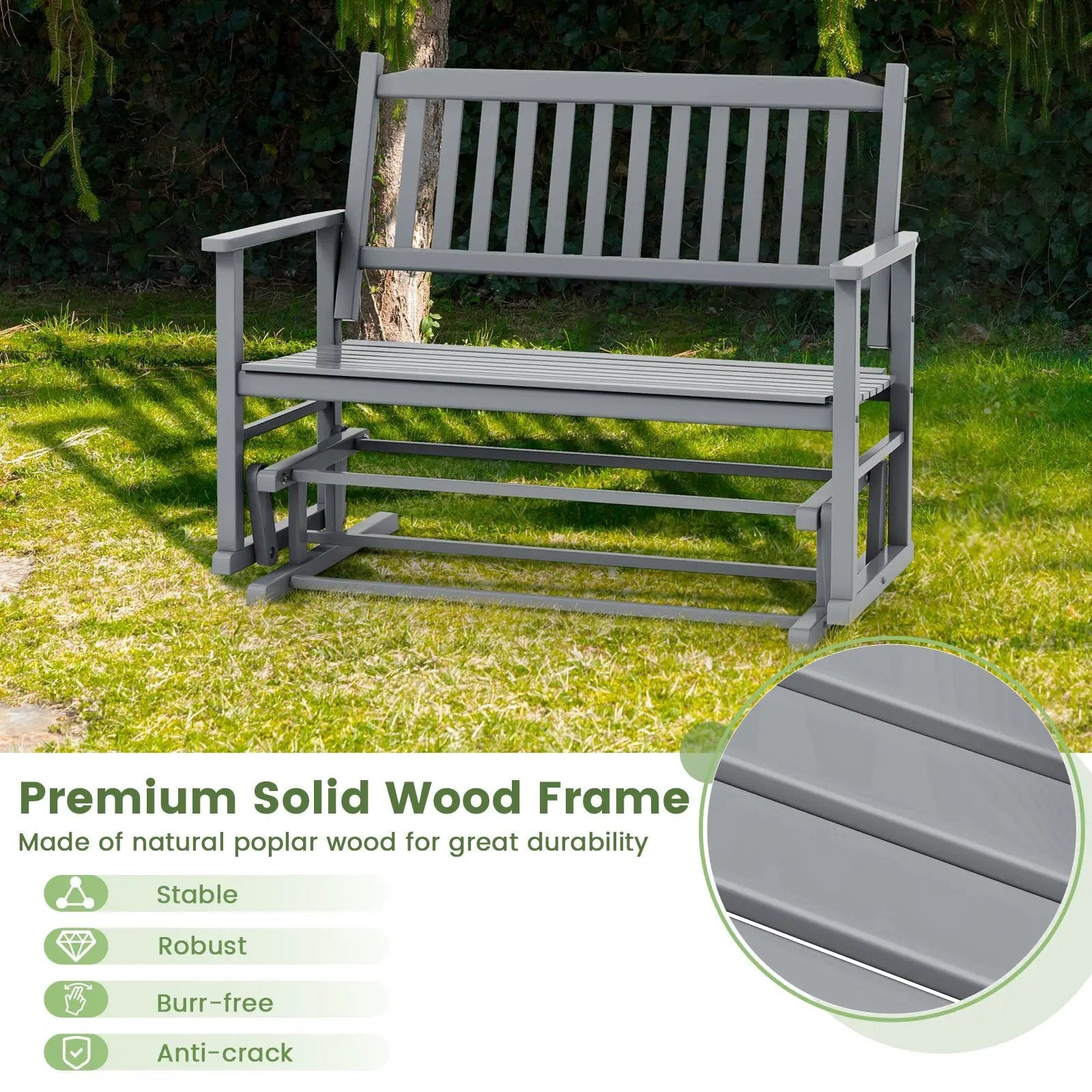 2 Seats Outdoor Glider Bench with Armrests and Slatted Seat by DirectDeals