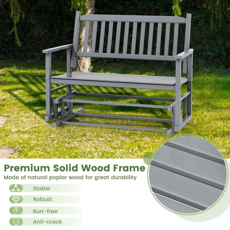 2 Seats Outdoor Glider Bench with Armrests and Slatted Seat by DirectDeals
