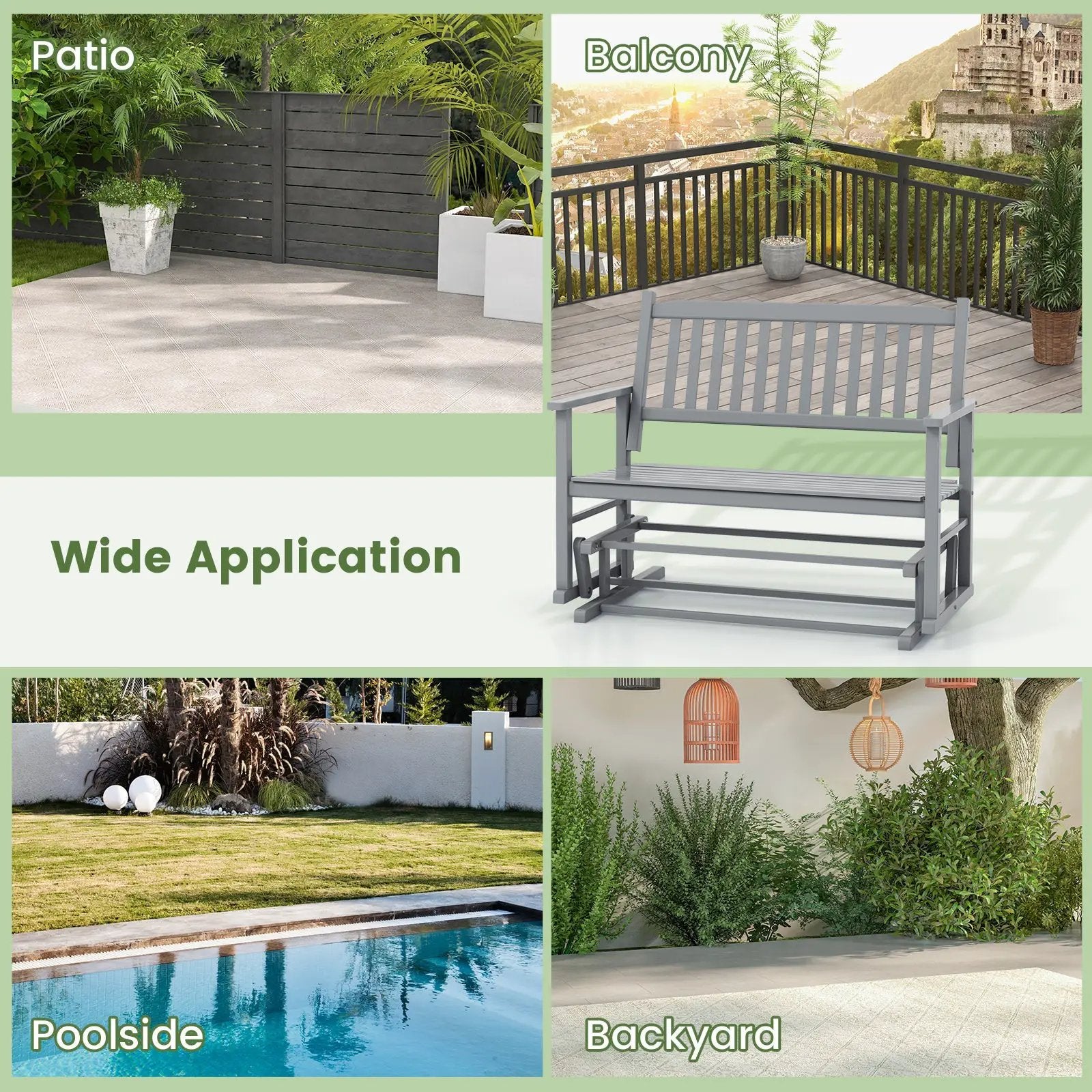 2 Seats Outdoor Glider Bench with Armrests and Slatted Seat by DirectDeals