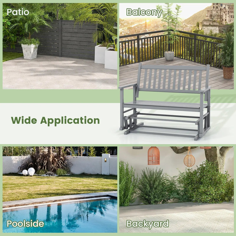 2 Seats Outdoor Glider Bench with Armrests and Slatted Seat by DirectDeals