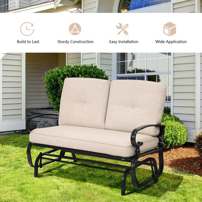 2 Seats Outdoor Swing Glider Chair with C by DirectDeals
