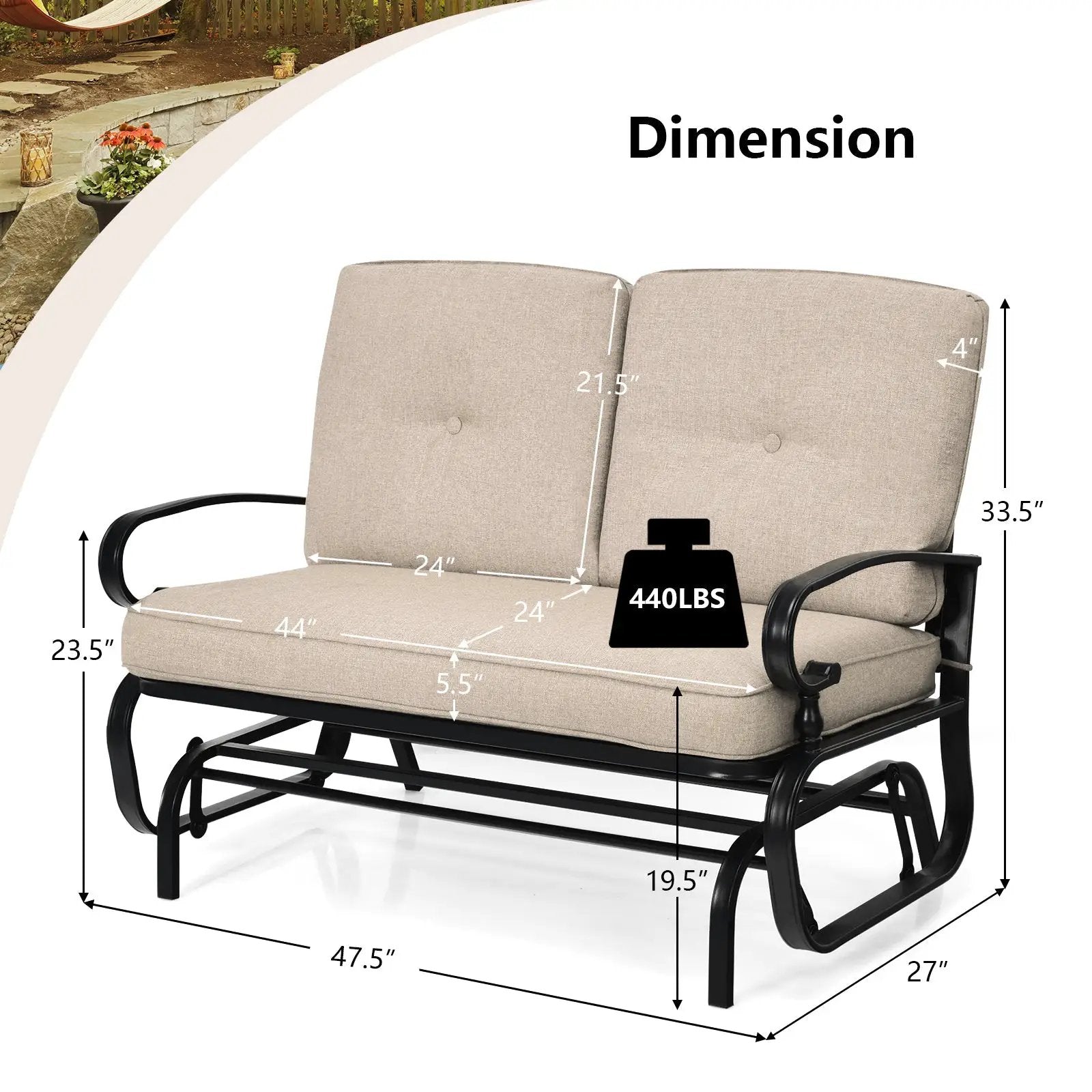 2 Seats Outdoor Swing Glider Chair with C by DirectDeals