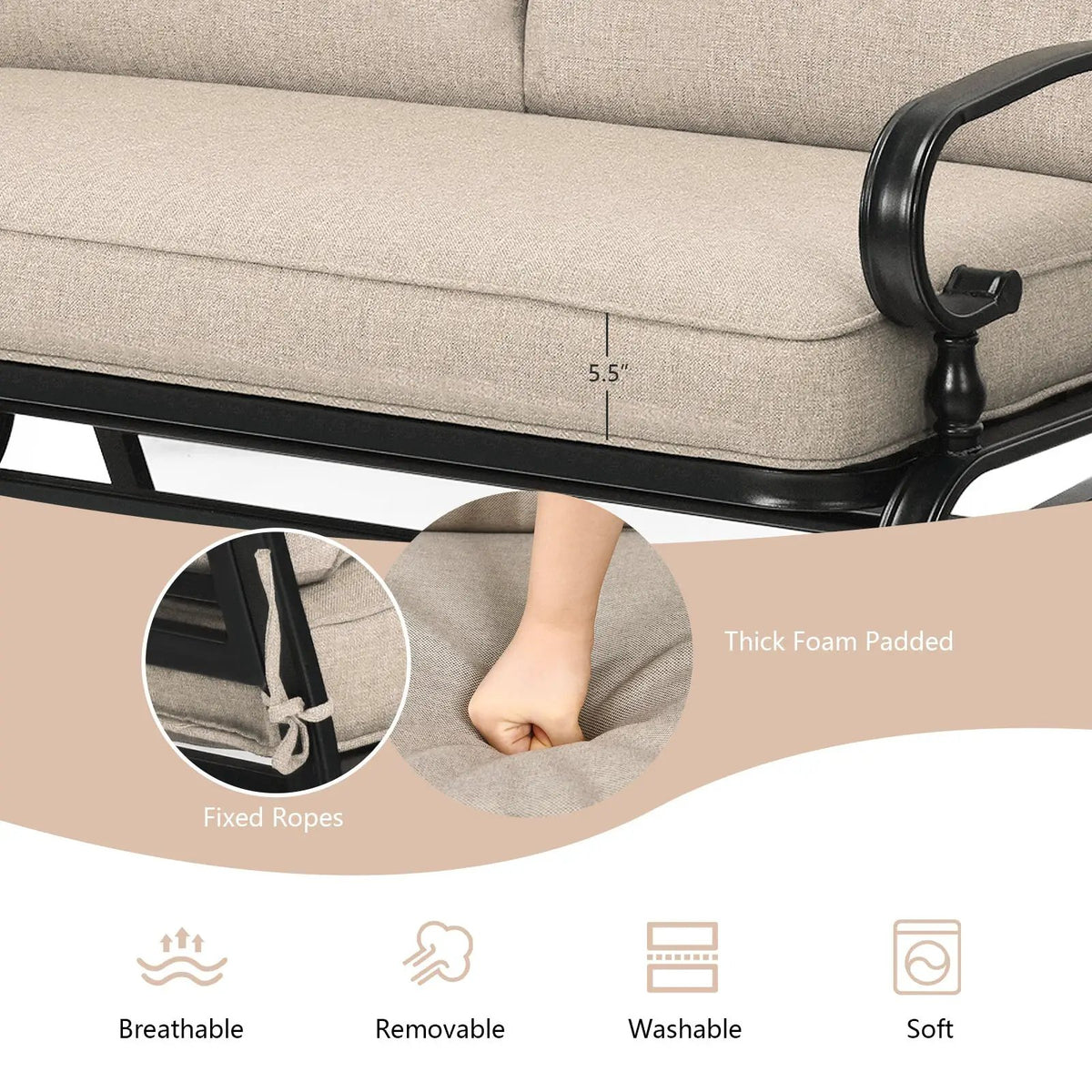 2 Seats Outdoor Swing Glider Chair with C, photo 8 of 11