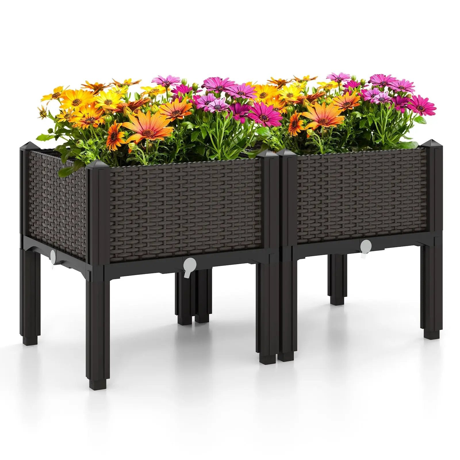 2 Set Elevated Plastic Raised Garden Bed Planter Kit for Flower Vegetable Grow-Brown by DirectDeals