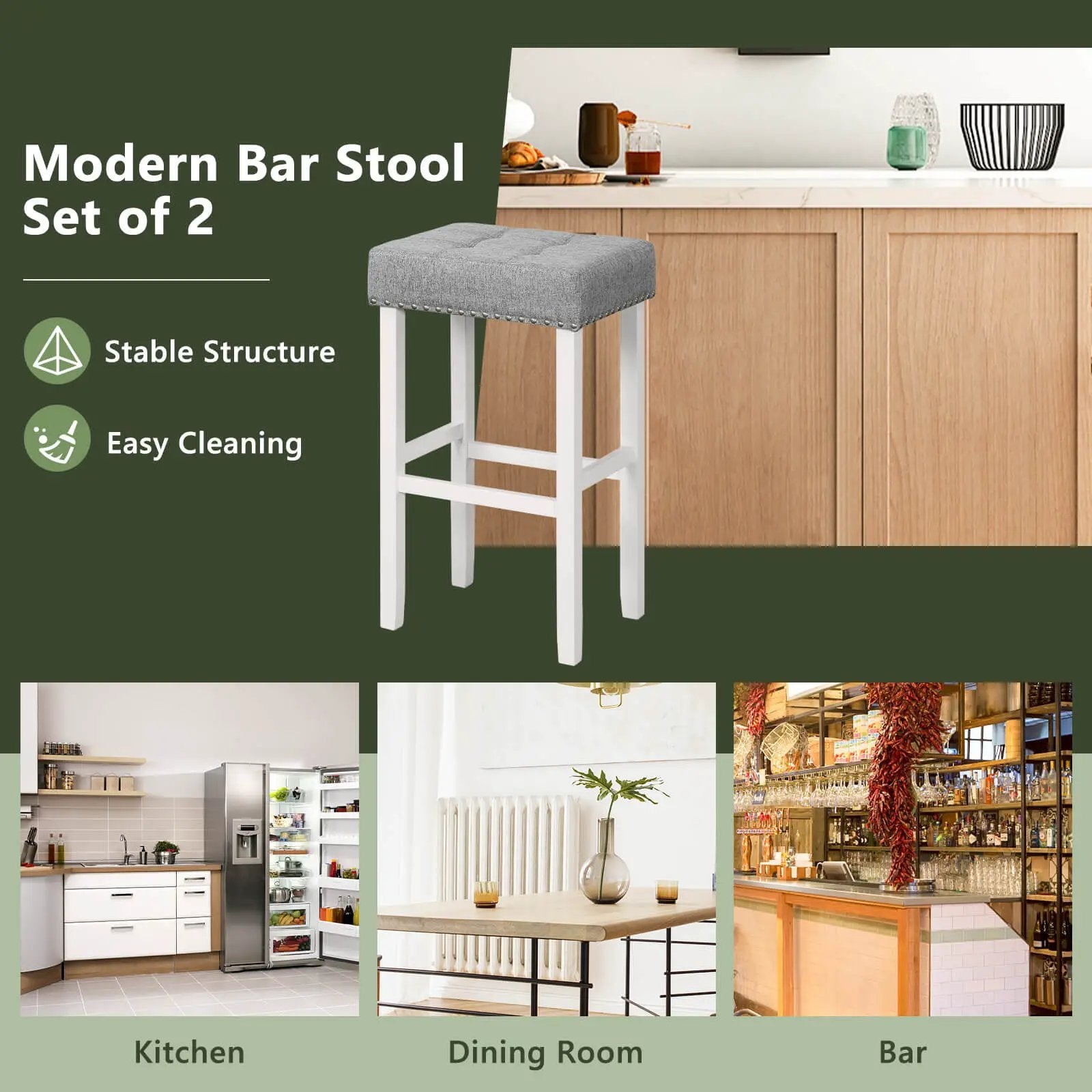 2 Pieces Counter Height Bar Stools with Sponge Padded Cushion by DirectDeals