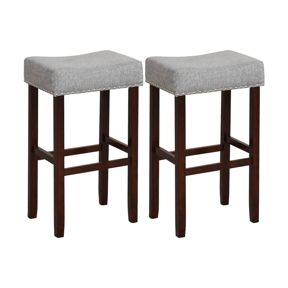 29 Inch Set of 2 Height Upholstered Bar Stool with Solid Rubber Wood Legs and Footrest-Gray, photo 9 of 9