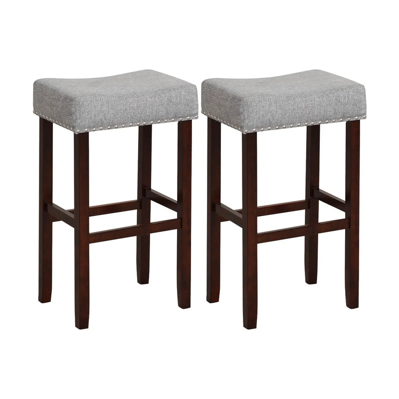 29 Inch Set of 2 Height Upholstered Bar Stool with Solid Rubber Wood Legs and Footrest-Gray by DirectDeals