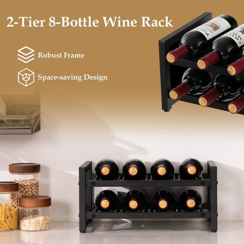 2-Tier 8-Bottle Display Wine Rackwith Adjustable Foot Pads by DirectDeals