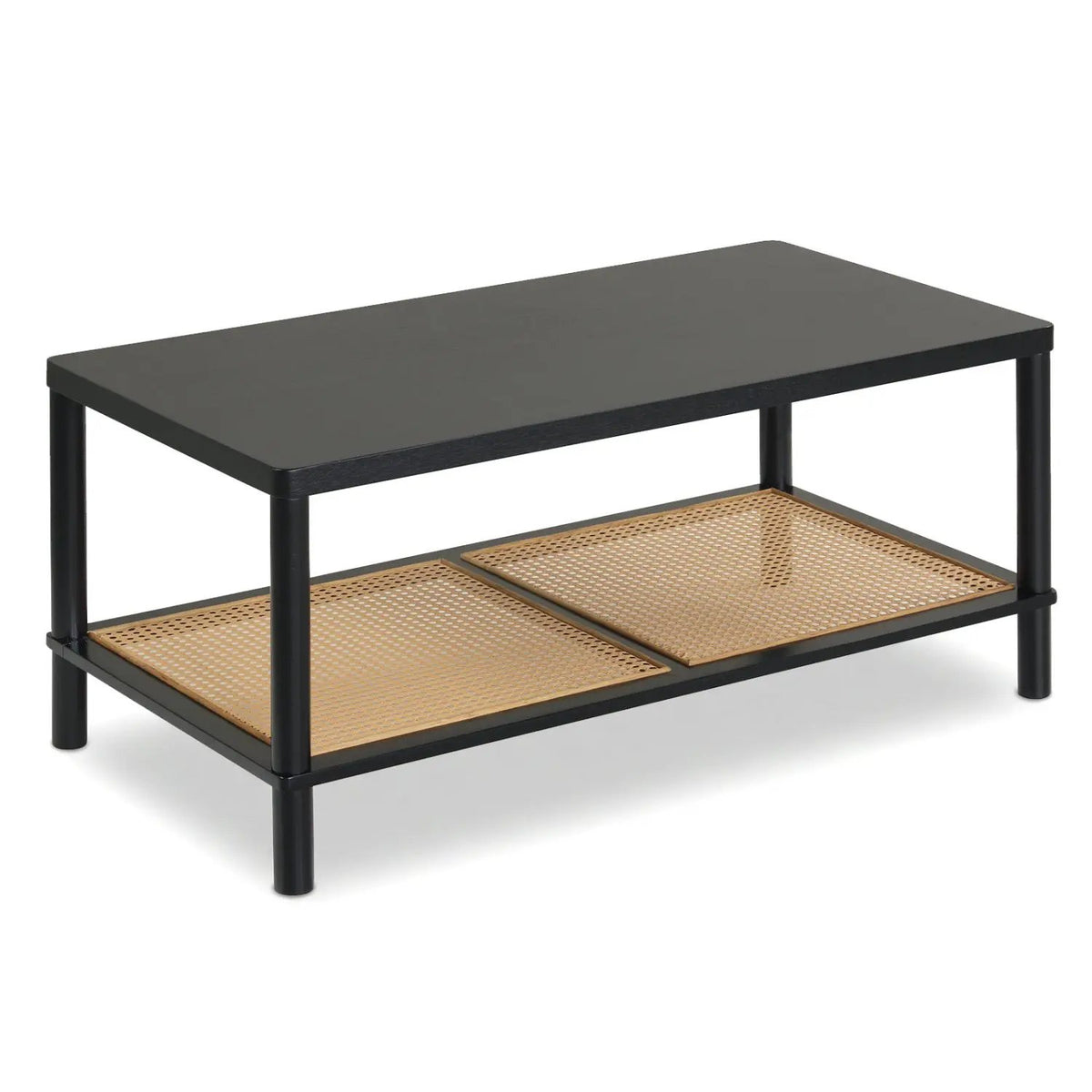 2-Tier Boho Coffee Table with Rattan Storage Shelf, photo 4 of 24