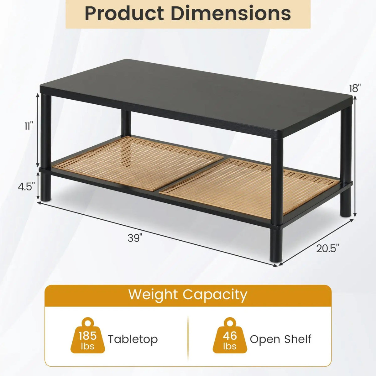 2-Tier Boho Coffee Table with Rattan Storage Shelf, photo 5 of 24