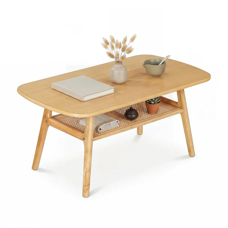 2-Tier Rattan Coffee Table with Rounded Corners by DirectDeals