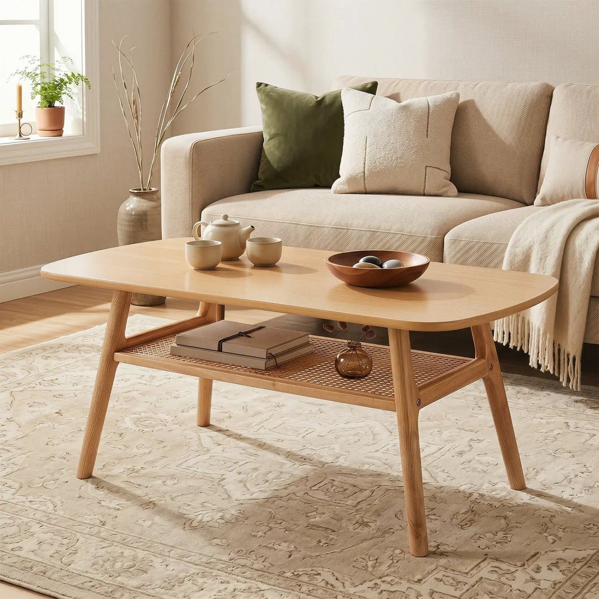 2-Tier Rattan Coffee Table with Rounded Corners, photo 10 of 16