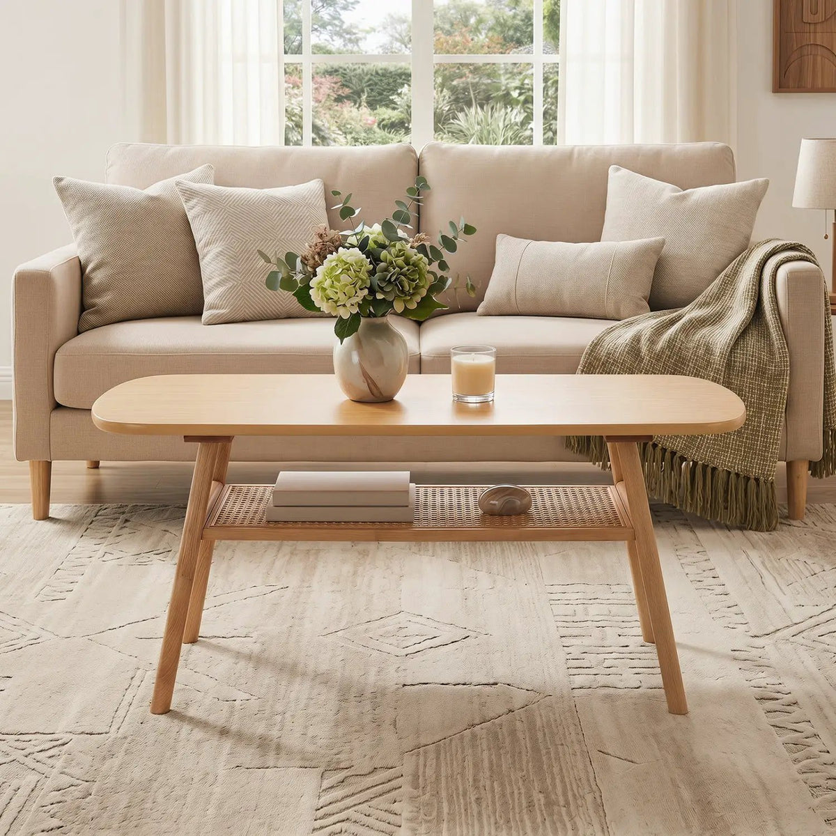 2-Tier Rattan Coffee Table with Rounded Corners, photo 14 of 16