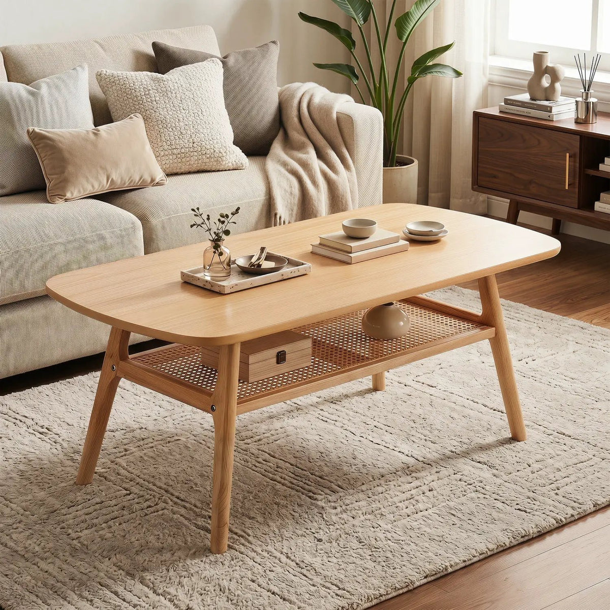 2-Tier Rattan Coffee Table with Rounded Corners, photo 9 of 16