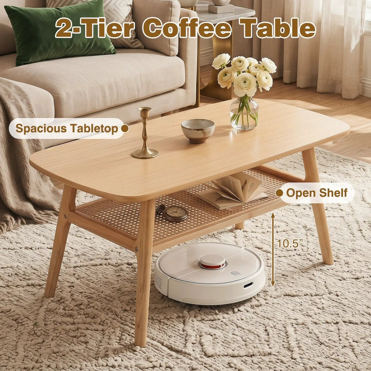 2-Tier Rattan Coffee Table with Rounded Corners, photo 15 of 16