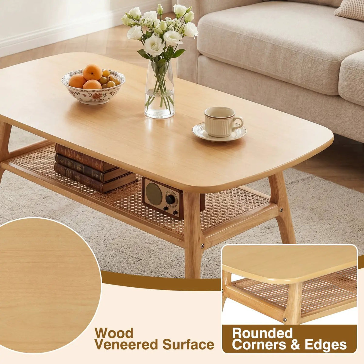 2-Tier Rattan Coffee Table with Rounded Corners, photo 16 of 16