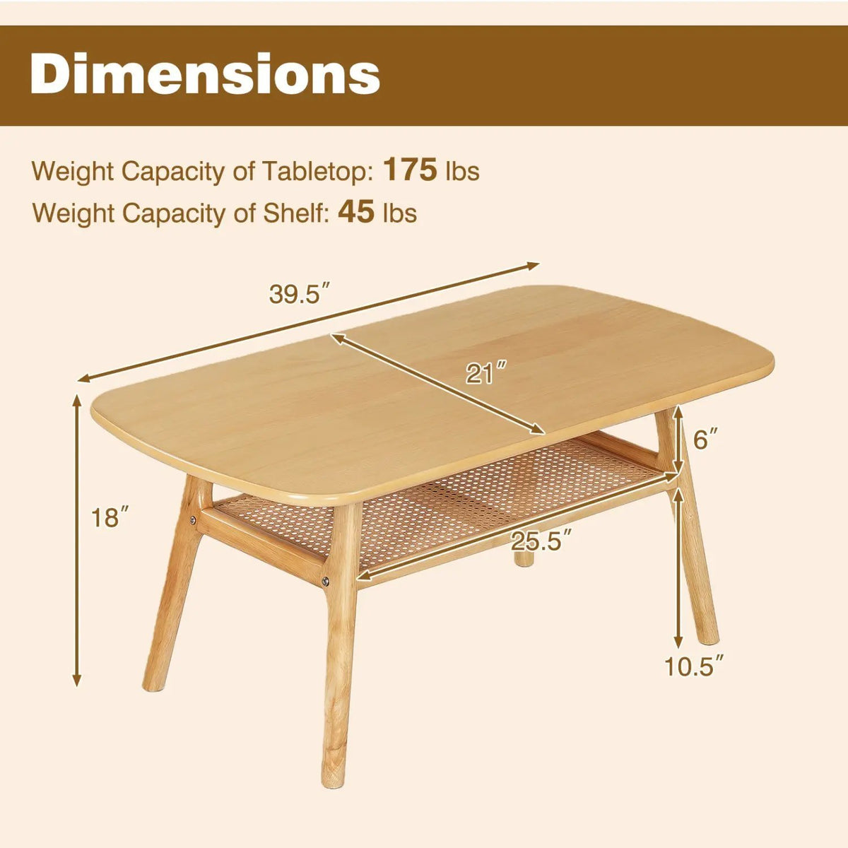 2-Tier Rattan Coffee Table with Rounded Corners, photo 13 of 16