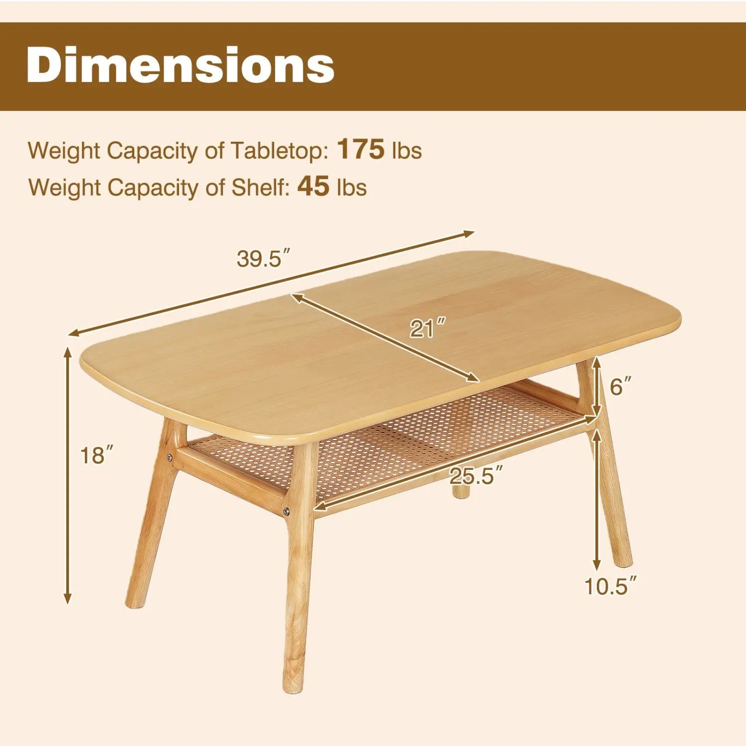 2-Tier Rattan Coffee Table with Rounded Corners by DirectDeals