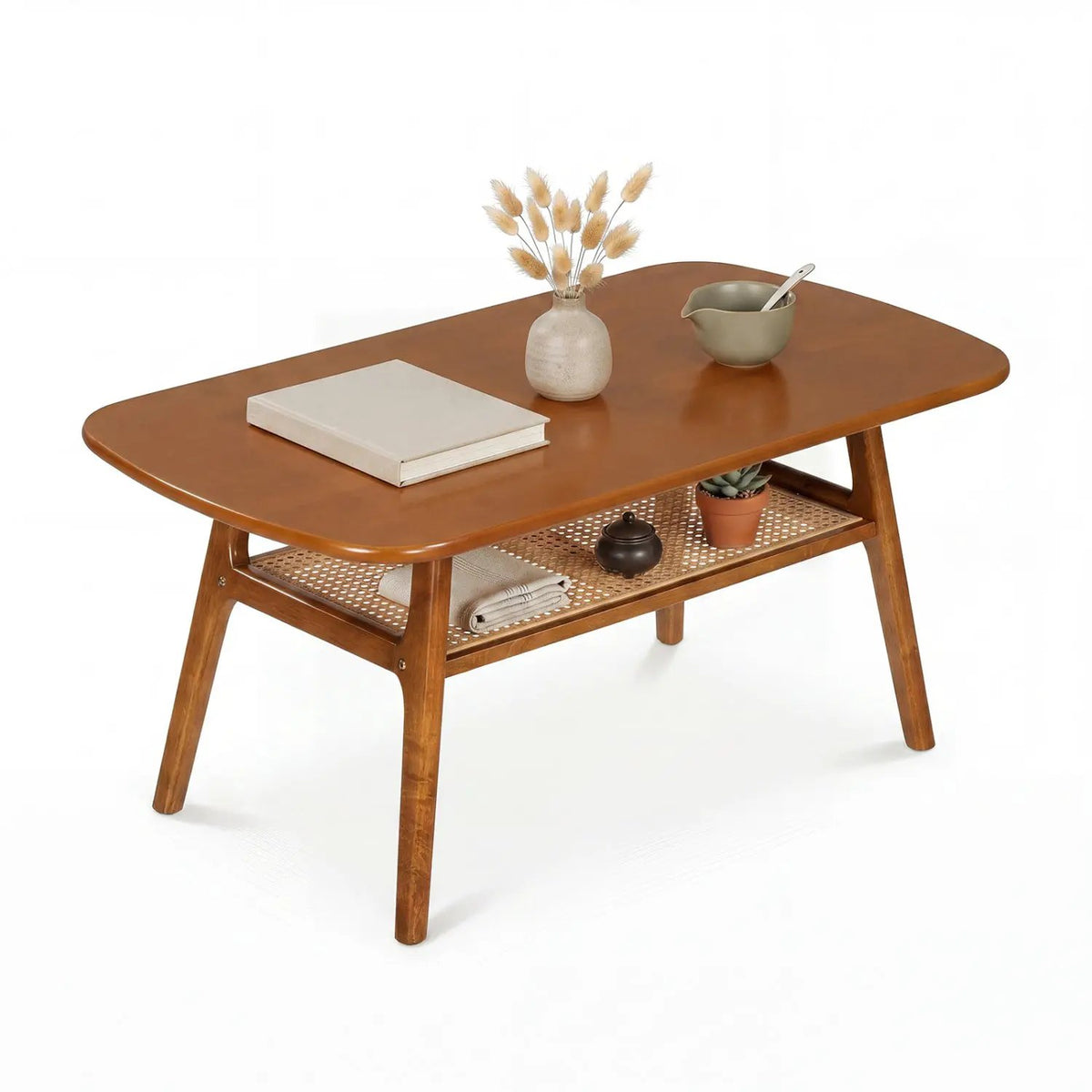 2-Tier Rattan Coffee Table with Rounded Corners, photo 3 of 16