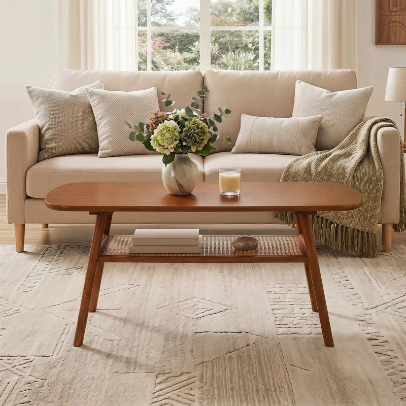 2-Tier Rattan Coffee Table with Rounded Corners by DirectDeals