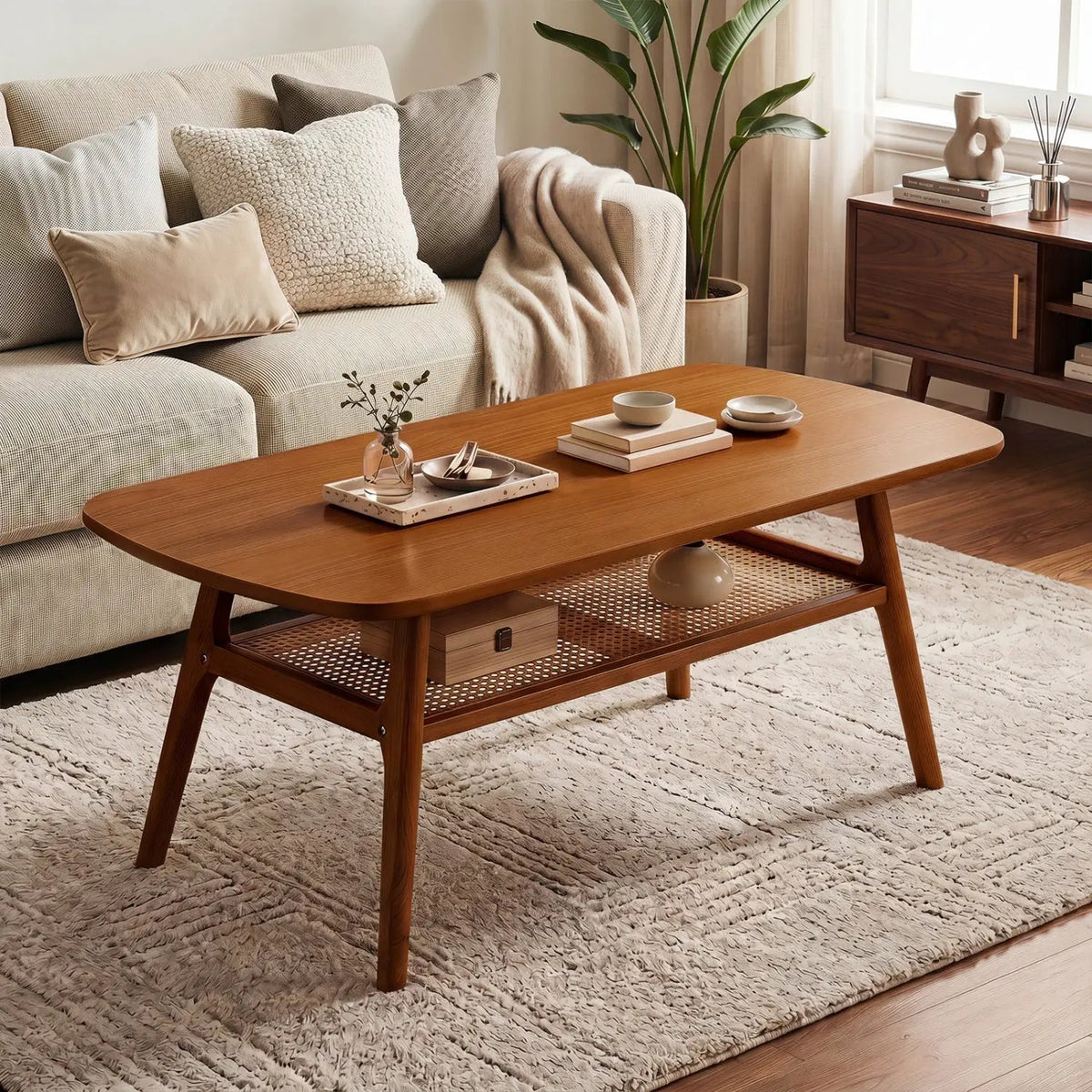 2-Tier Rattan Coffee Table with Rounded Corners, photo 6 of 16