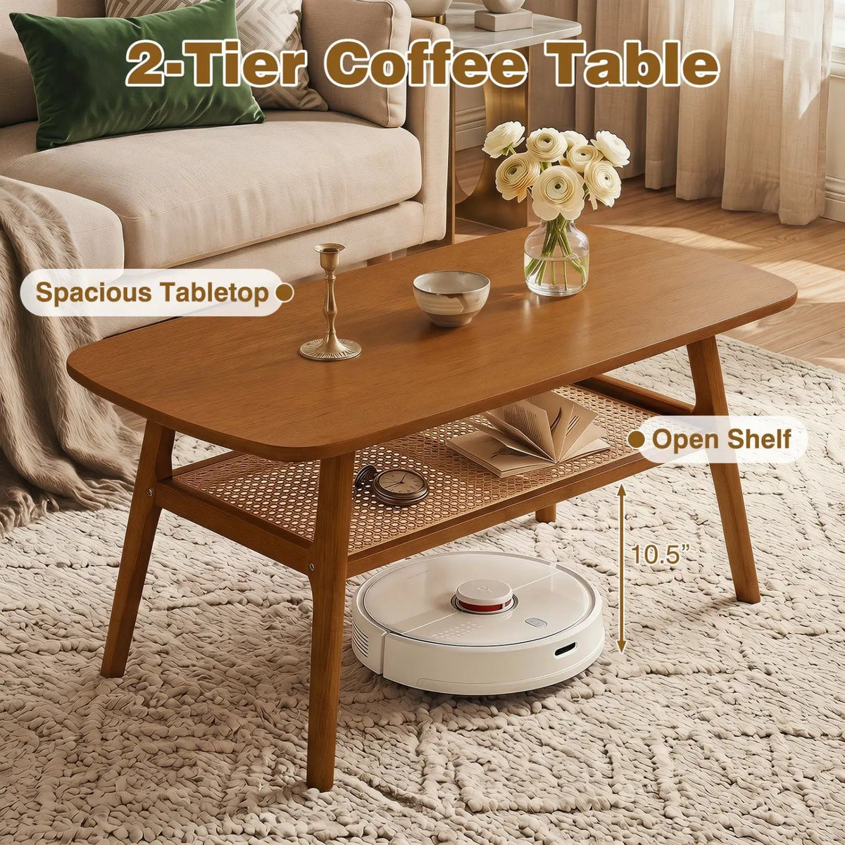 2-Tier Rattan Coffee Table with Rounded Corners, photo 7 of 16