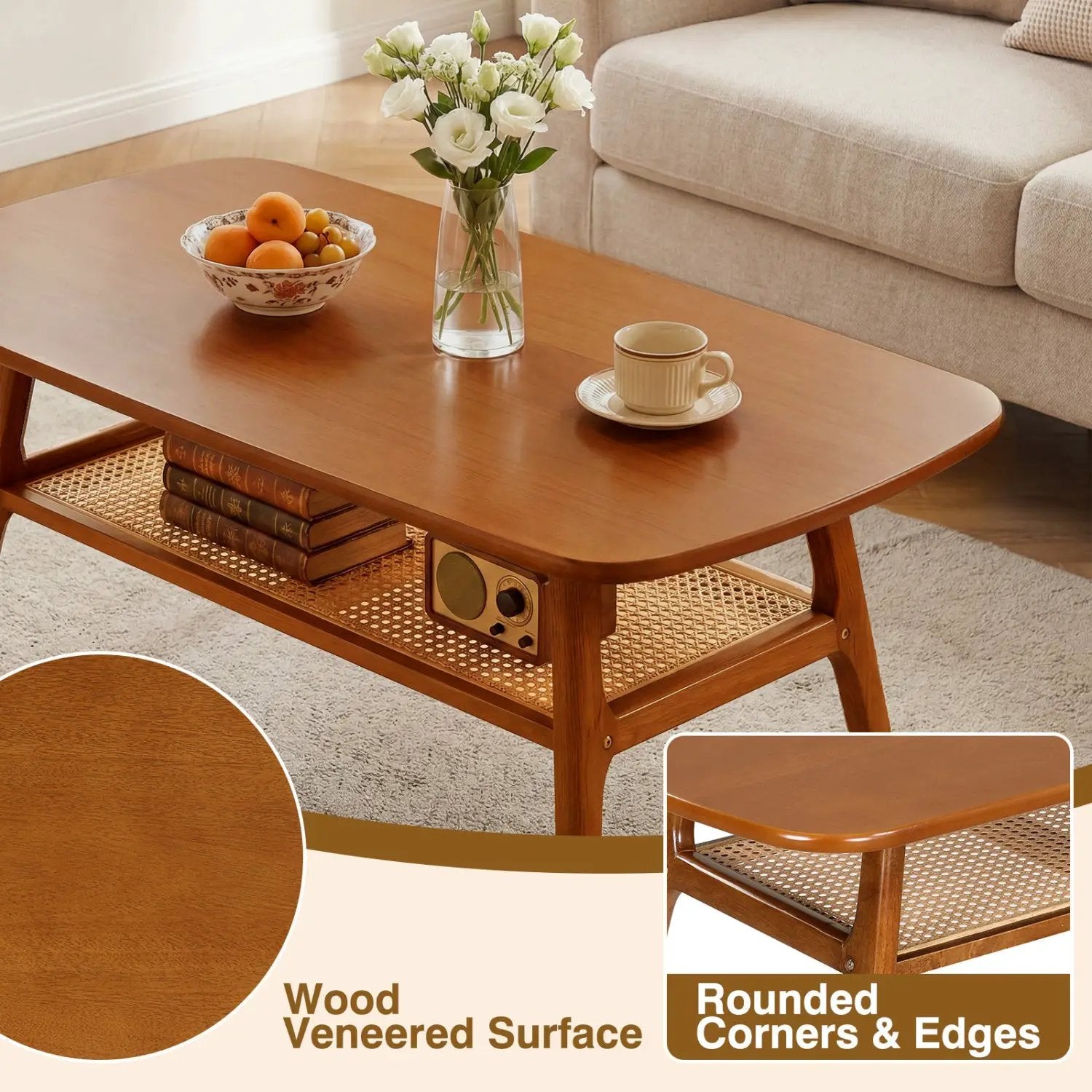 2-Tier Rattan Coffee Table with Rounded Corners by DirectDeals