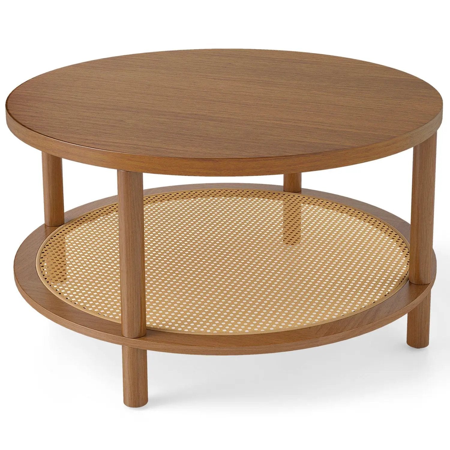 Round Rattan Coffee Table with Storage Shelf by DirectDeals