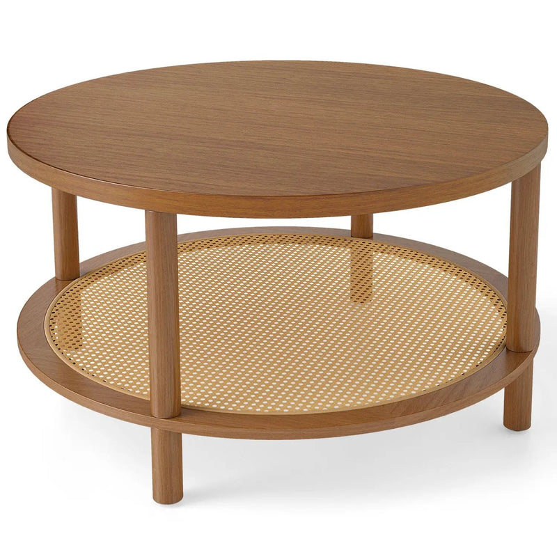 Round Rattan Coffee Table with Storage Shelf by DirectDeals