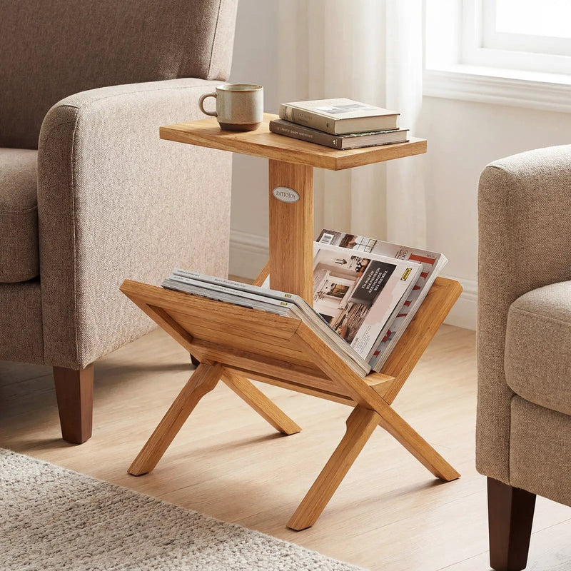 2-Tier Side Table Magazine Rack with Teak Wood Frame by DirectDeals