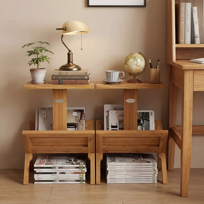 2-Tier Side Table Magazine Rack with Teak Wood Frame by DirectDeals