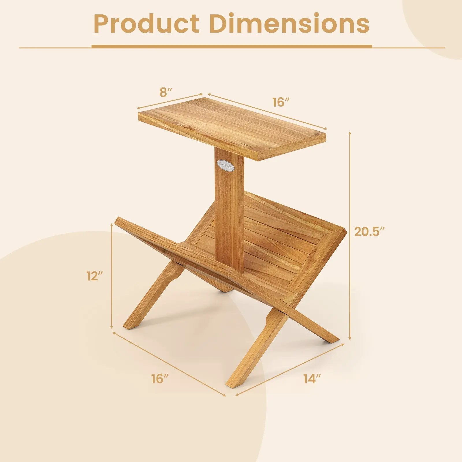 2-Tier Side Table Magazine Rack with Teak Wood Frame by DirectDeals