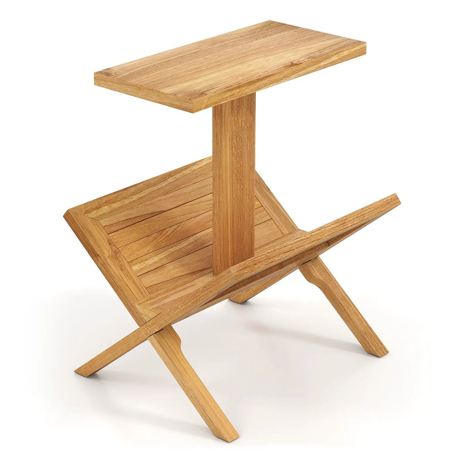 2-Tier Side Table Magazine Rack with Teak Wood Frame by DirectDeals