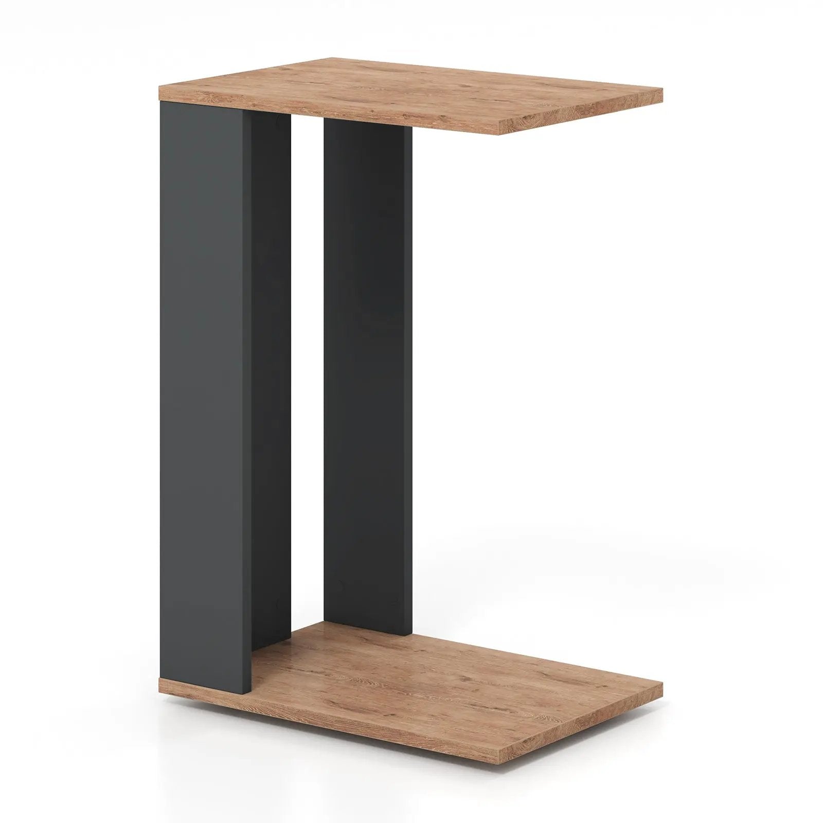 2-Tier C-Shaped Side Table with Universal Wheels and Shelf-Rustic Brown by DirectDeals