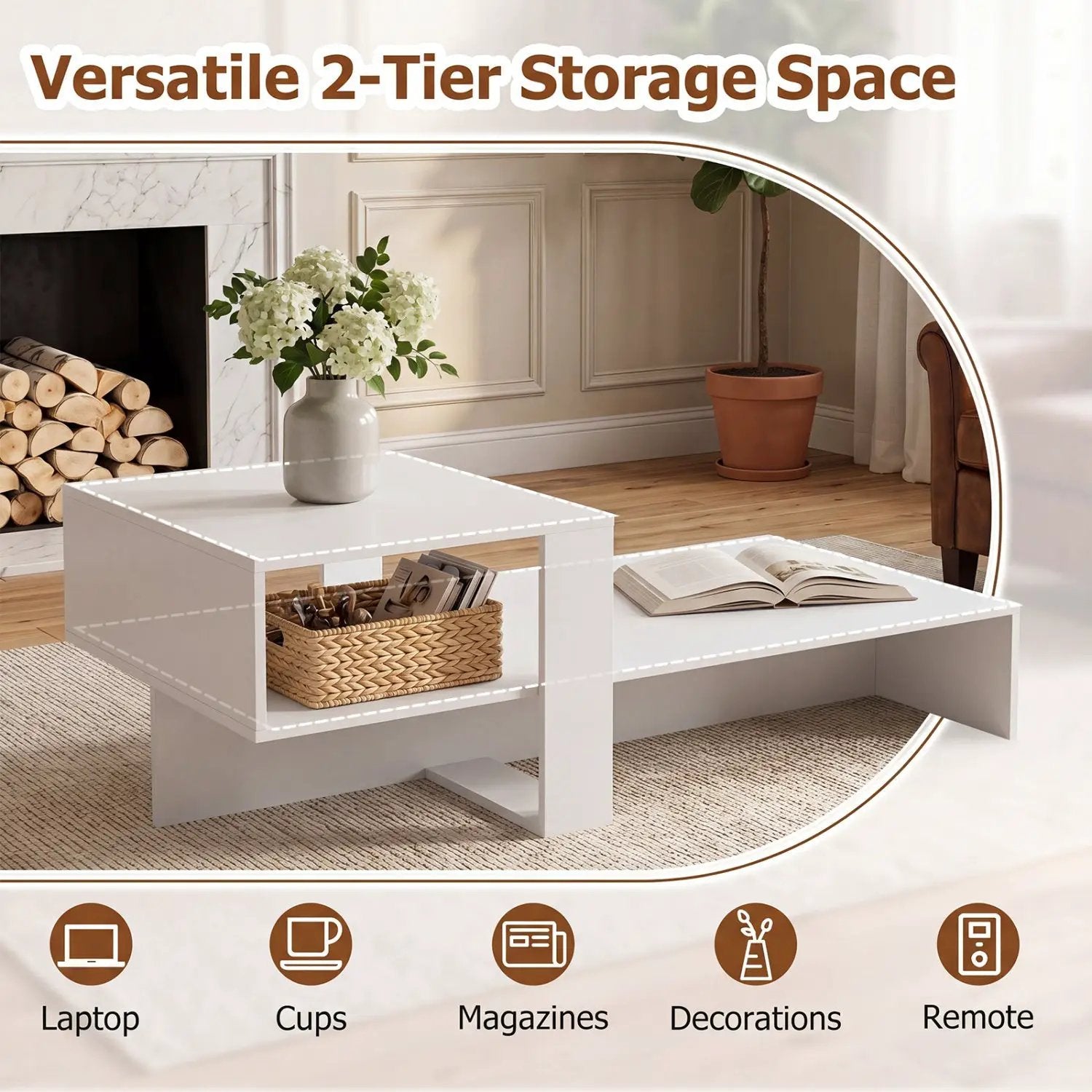 2-Tier Coffee Table with Open Storage Shelf by DirectDeals