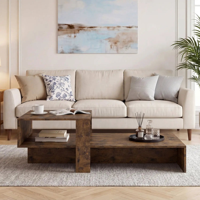 2-Tier Coffee Table with Open Storage Shelf by DirectDeals