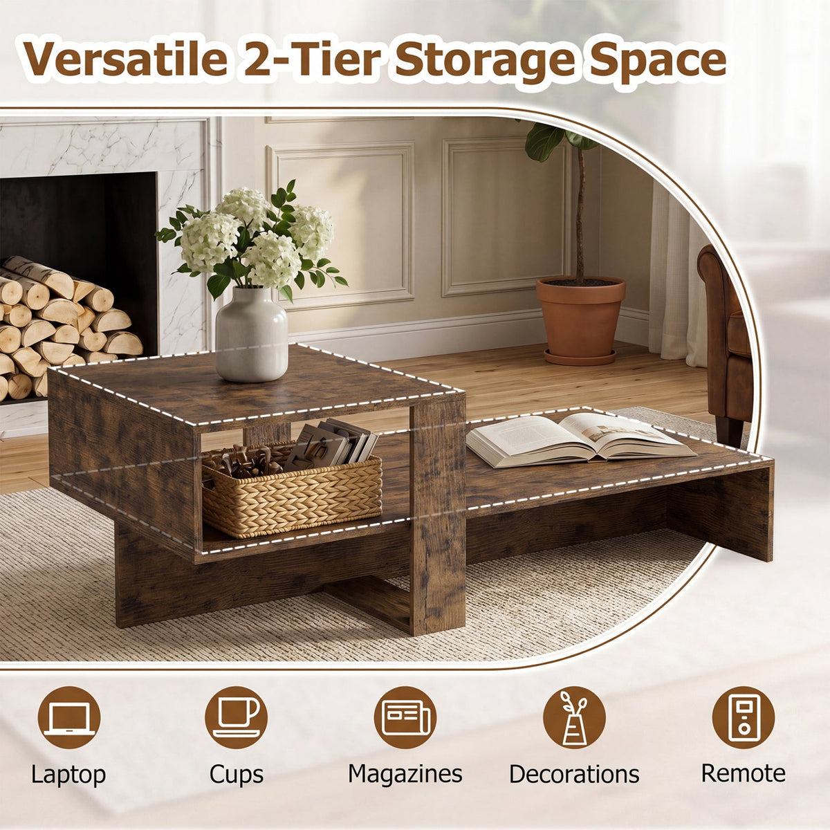2-Tier Coffee Table with Open Storage Shelf, photo 7 of 32