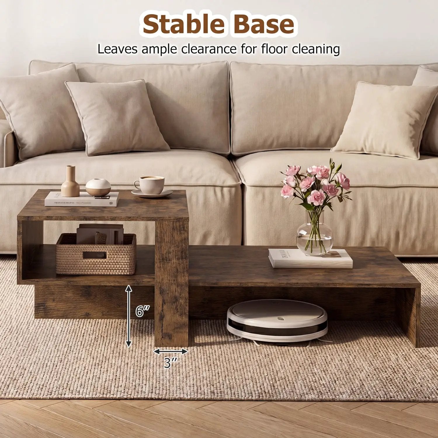 2-Tier Coffee Table with Open Storage Shelf by DirectDeals