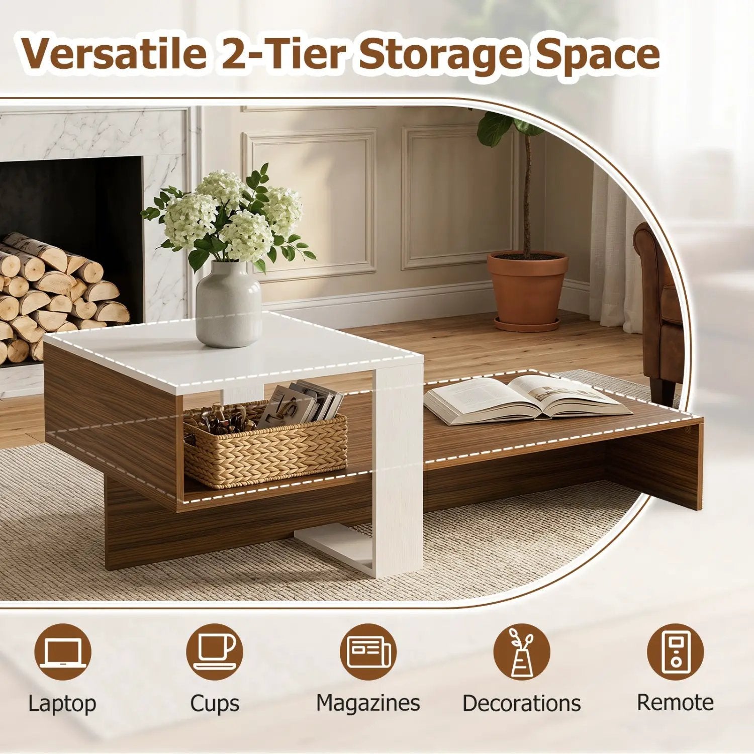 2-Tier Coffee Table with Open Storage Shelf by DirectDeals