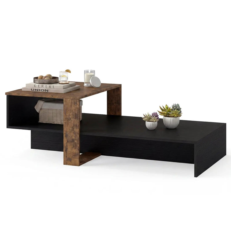2-Tier Coffee Table with Open Storage Shelf by DirectDeals