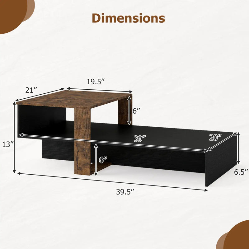 2-Tier Coffee Table with Open Storage Shelf by DirectDeals