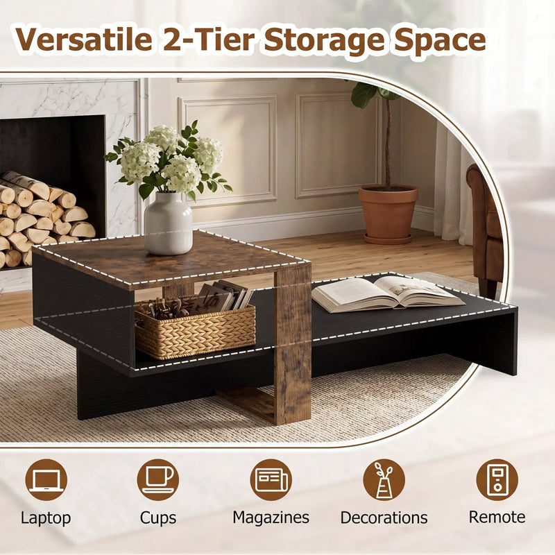 2-Tier Coffee Table with Open Storage Shelf by DirectDeals