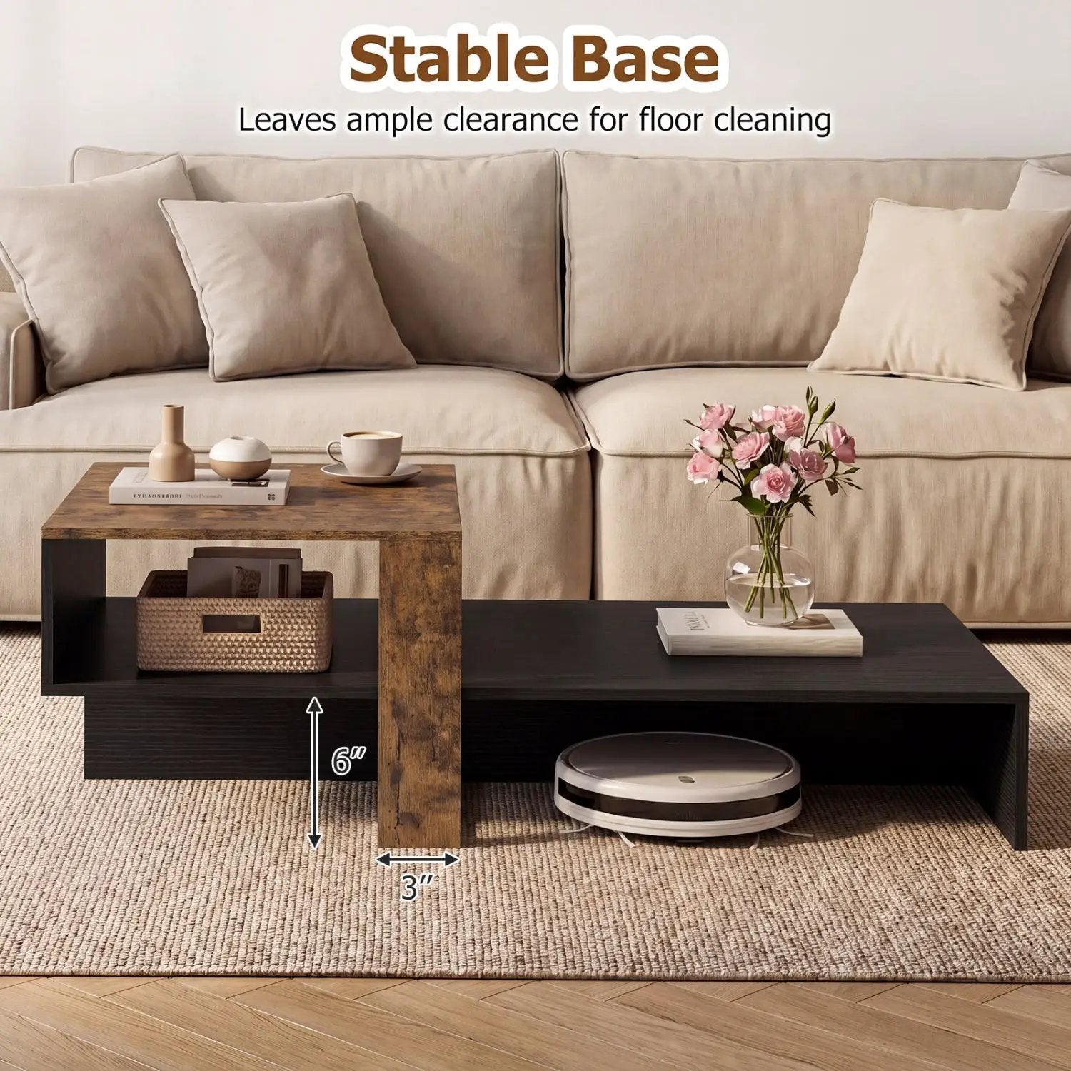 2-Tier Coffee Table with Open Storage Shelf by DirectDeals